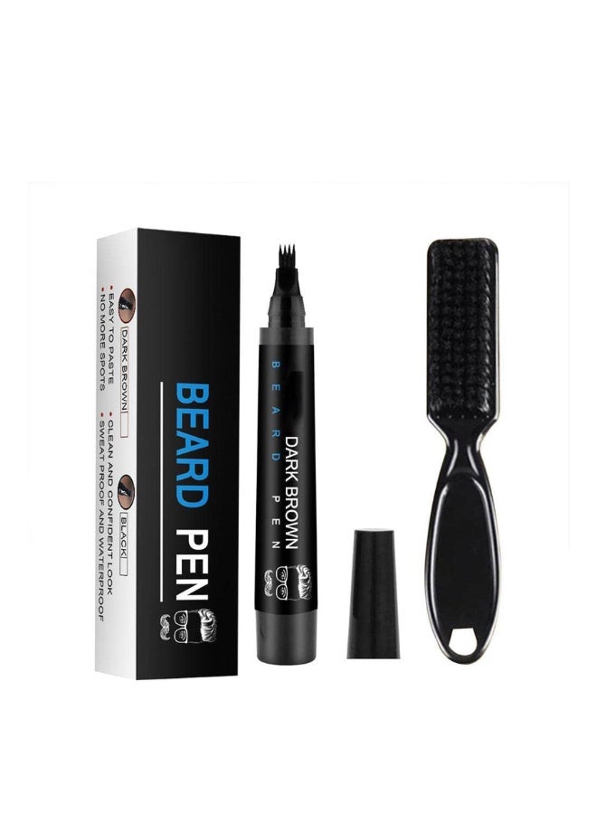 Beard Pen, 1Pack Beard Pencil Filler for Men dark brown- Water Proof Beard pen and beard brush Long Lasting Coverage Natural Finish, Male Mustache Repair Shape ( Brush) - Image 1