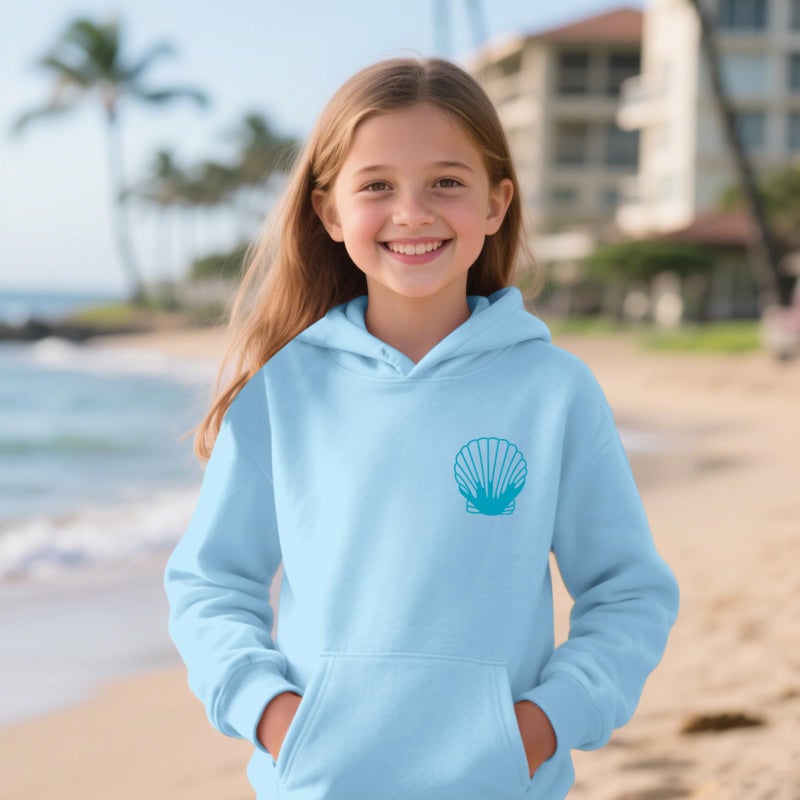 Lubpow Cute Pink Hoodie Kids Girls Aesthetic Preppy Hibiscus Flower Puff Hoodies Kawaii Hawaii Palm Beach Graphic Pullover(Sky Blue,150) - Image 5