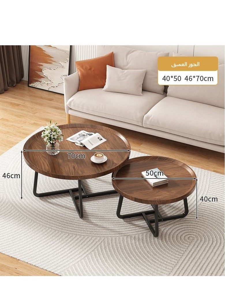 XiuWoo - Set of 2 nesting coffee table, wooden walnut coffee table, rustic coffee Table mid-century, modern round coffee tables center table for living room bedroom office furniture easy assembly, 50CM+70CM - Image 1