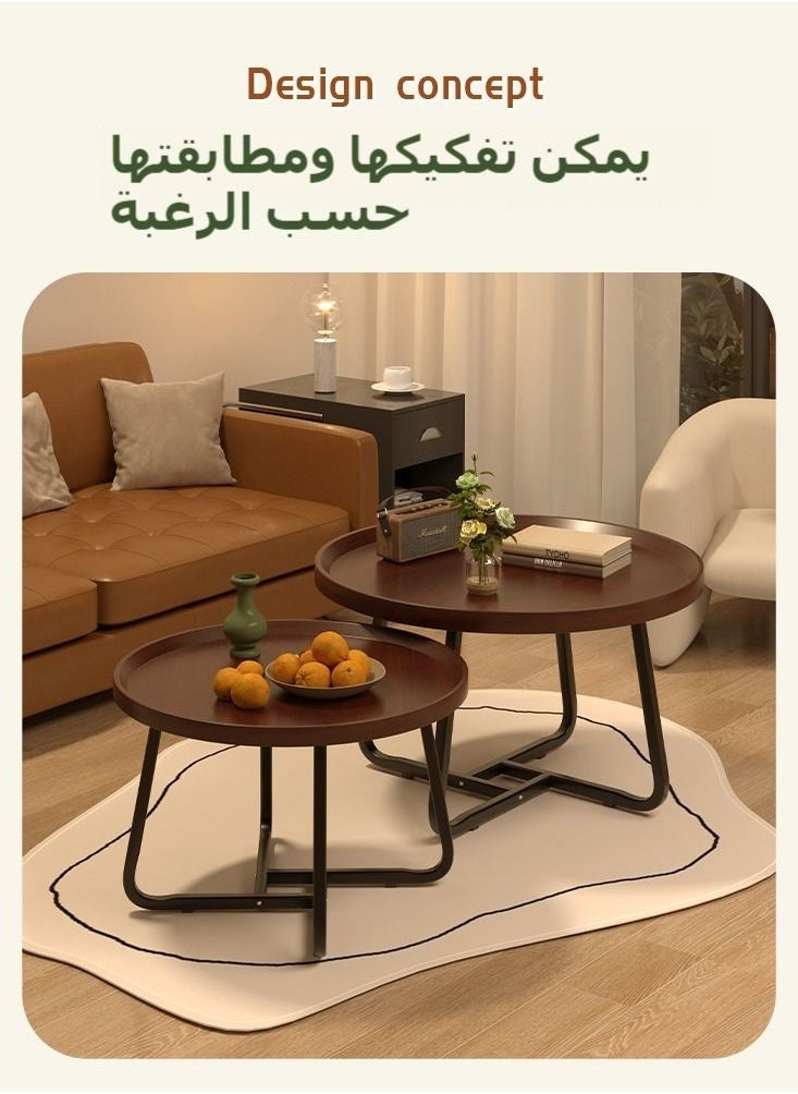 XiuWoo - Set of 2 nesting coffee table, wooden walnut coffee table, rustic coffee Table mid-century, modern round coffee tables center table for living room bedroom office furniture easy assembly, 50CM+70CM - Image 1