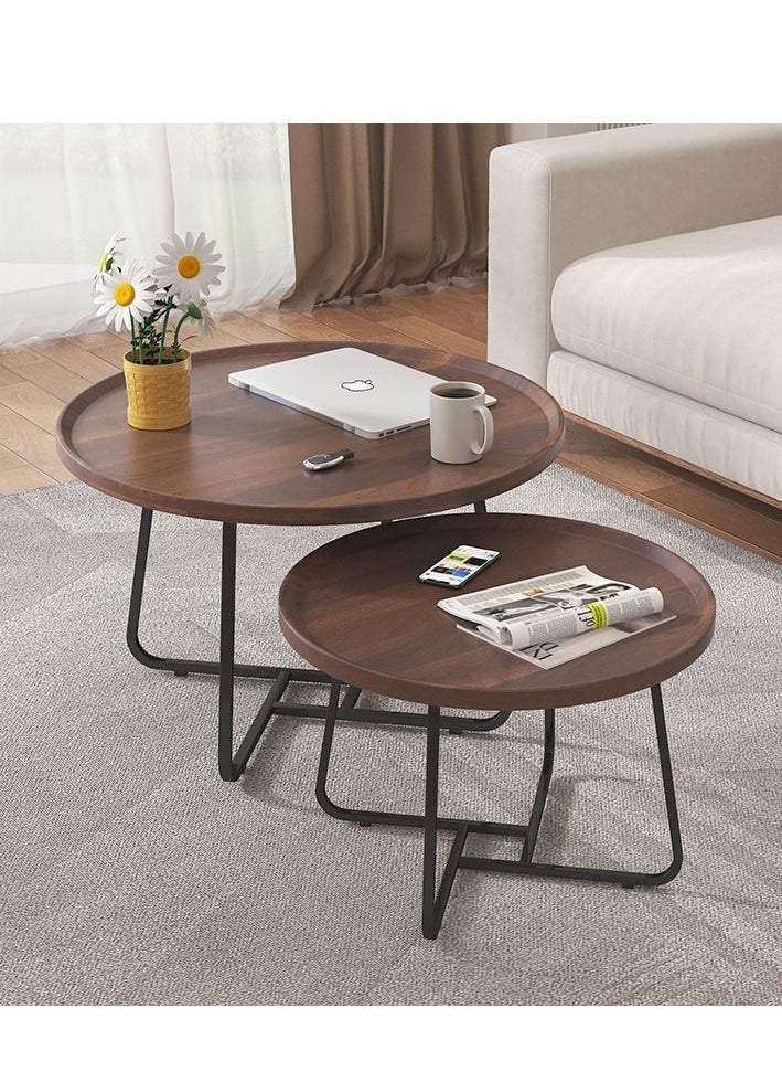 XiuWoo - Set of 2 nesting coffee table, wooden walnut coffee table, rustic coffee Table mid-century, modern round coffee tables center table for living room bedroom office furniture easy assembly, 50CM+70CM - Image 1