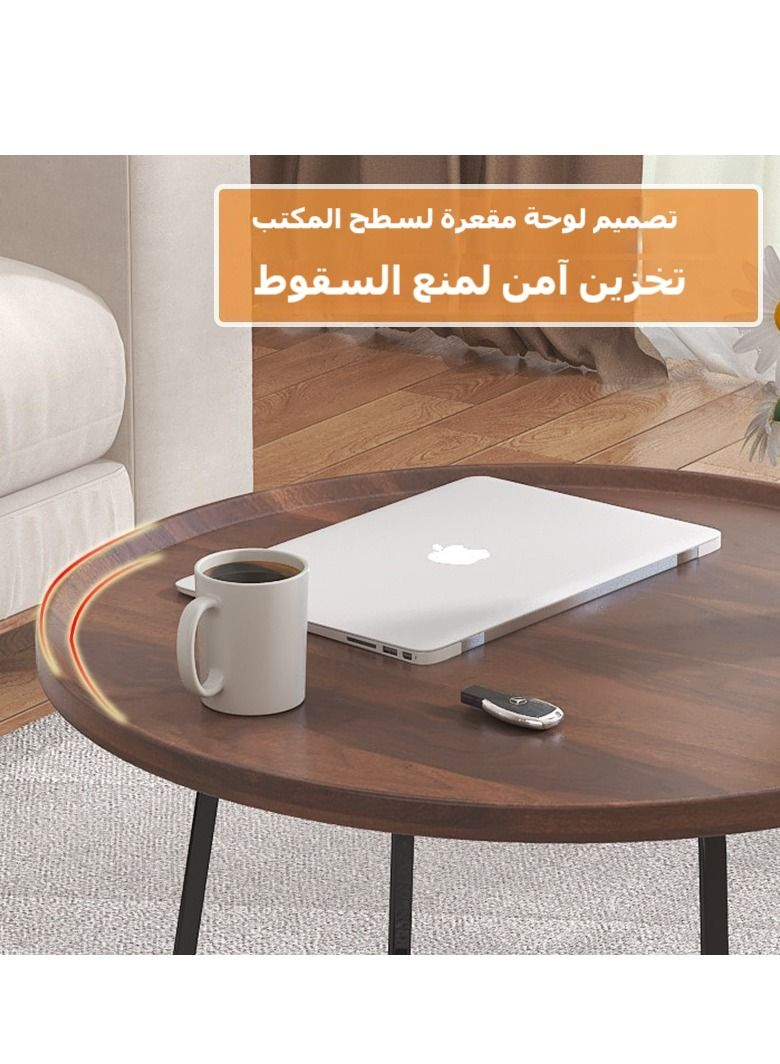 XiuWoo Set of 2 nesting coffee table, wooden walnut coffee table, rustic coffee Table mid-century, modern round coffee tables center table for living room bedroom office furniture easy assembly, 50CM+70CM - Image 5