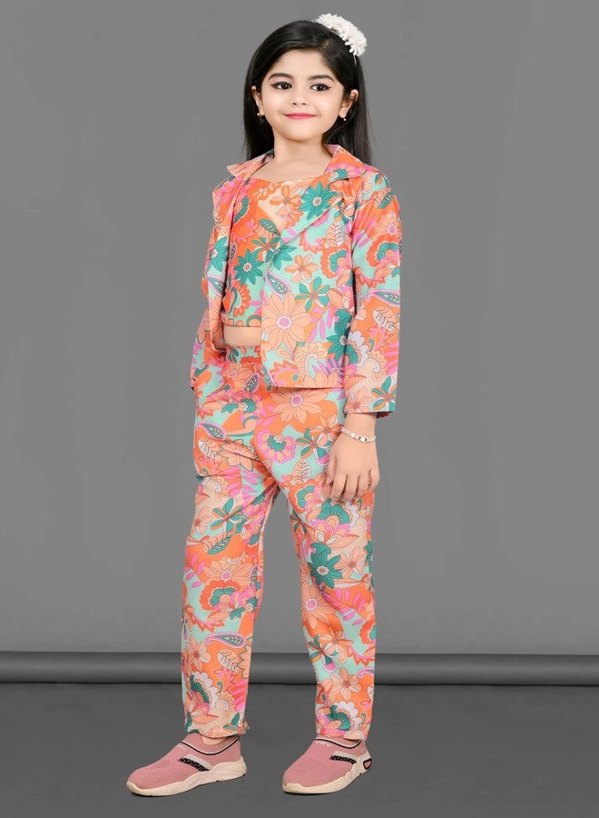 FEBVIBE Girls 3piece Cotton T-shirt and Pant Set, Printed Nightwear Dress Set | Full-sleeves Top and Pant Set Ideal for Party, Function and Wedding Kids Girls (Orange 01, 6 Years-7 Years) - Image 5
