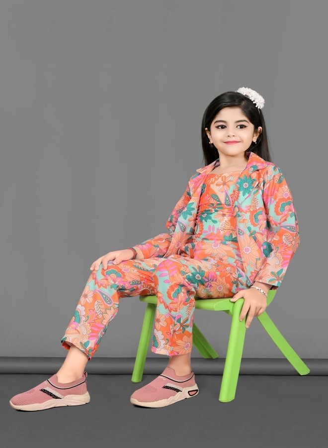 FEBVIBE Girls 3piece Cotton T-shirt and Pant Set, Printed Nightwear Dress Set | Full-sleeves Top and Pant Set Ideal for Party, Function and Wedding Kids Girls (Orange 01, 6 Years-7 Years) - Image 3
