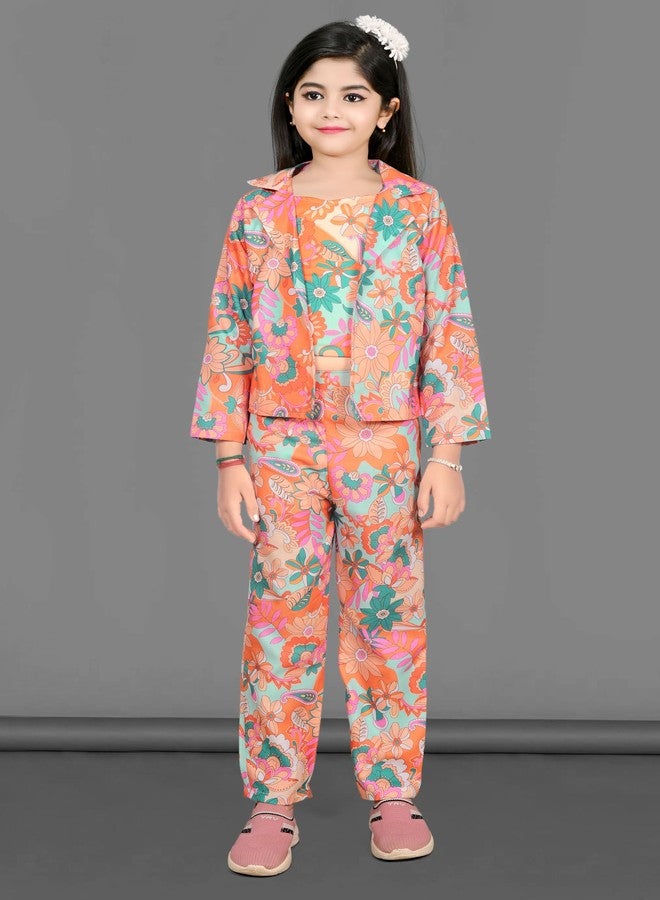 FEBVIBE Girls 3piece Cotton T-shirt and Pant Set, Printed Nightwear Dress Set | Full-sleeves Top and Pant Set Ideal for Party, Function and Wedding Kids Girls (Orange 01, 6 Years-7 Years) - Image 4