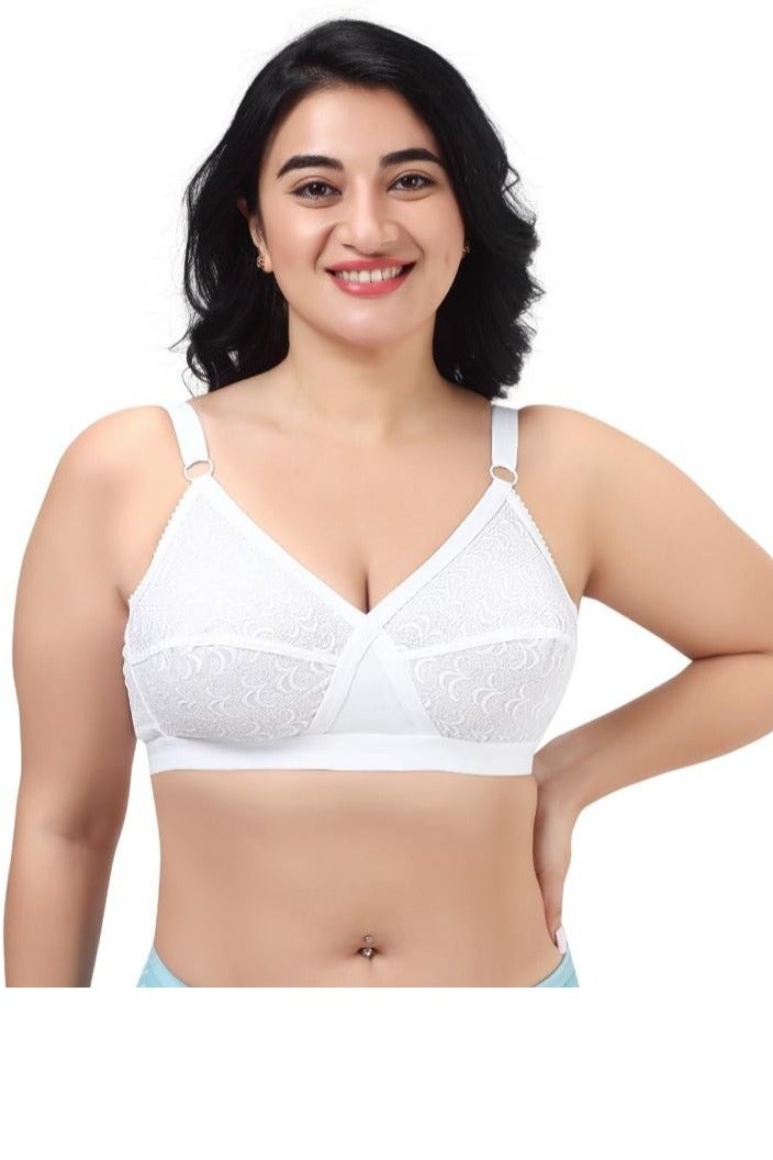 RAJNI Women's Bra D Cup 100% Cotton Soft Breathable Non-Padded Double Layer Adjustable Straps Wire-free Plus Size Pack of 3 - Image 2