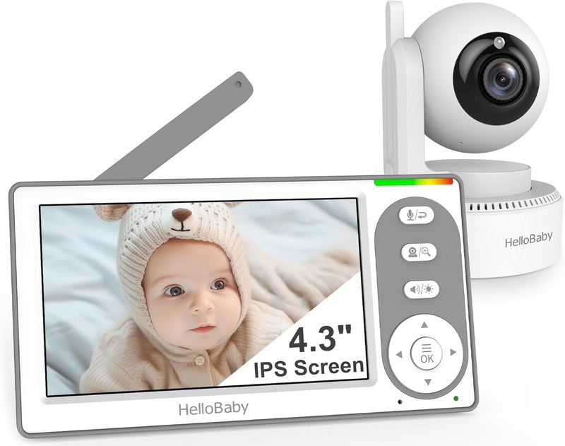 HelloBaby 43 Video Baby Monitor with 30 Hours Battery Remote PanTiltZoom Baby Monitor No WiFi Baby Monitor with Camera and Audio Night Vision ECO Mode Twoway Talk 8 Lullabies 1000ft Range - Image 1