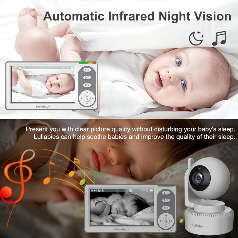 HelloBaby 43 Video Baby Monitor with 30 Hours Battery Remote PanTiltZoom Baby Monitor No WiFi Baby Monitor with Camera and Audio Night Vision ECO Mode Twoway Talk 8 Lullabies 1000ft Range - Image 5