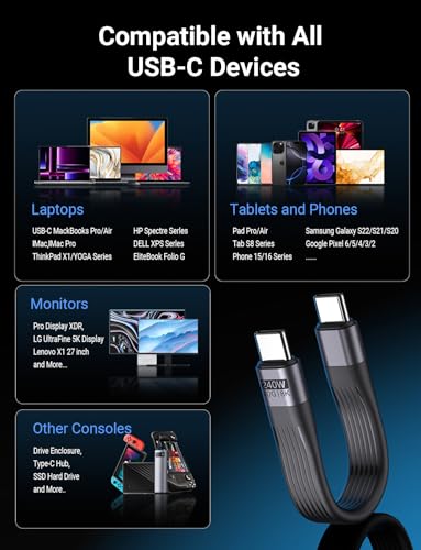 VAFOTON PD 240W Short USB C Cable/USB 4.0 USB C Short Cable/40Gbps Data Transfer, 8K 60Hz Video Display, Thunderbolt 3/4 for 1Phone16/15, Ma-Book/1Pad Series, Samsung Galaxy, Android Auto, VR - Image 5