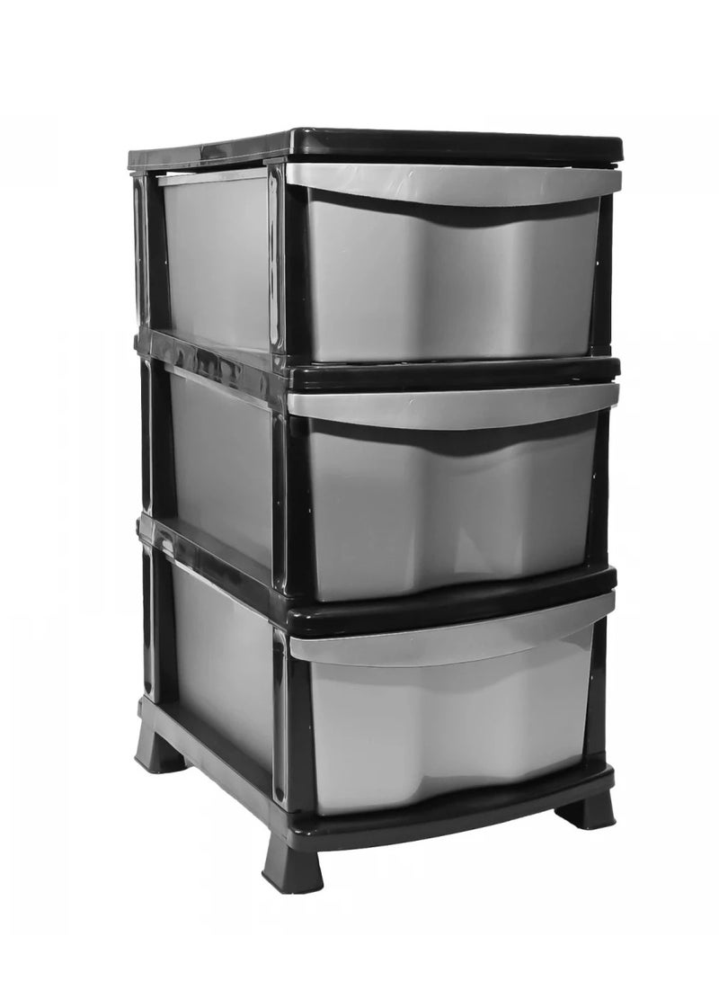 Home Ezz Plastic Storage Unit with 3 Grey Drawers and Black Frame – Perfect for Neatly Organizing Household and Office Items in a Stylish, Modern Look  - Image 1