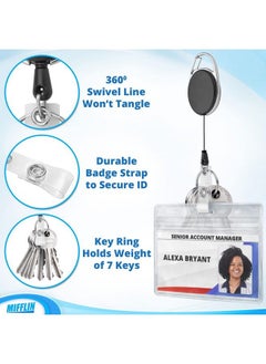 MIFFLIN Retractable Badge Reels W Clear Vertical Id Name Card Holders (2.4X3.6 Inch 2 Pack) Black Reel W Carabiner Clip & Belt Hook  - Image 5