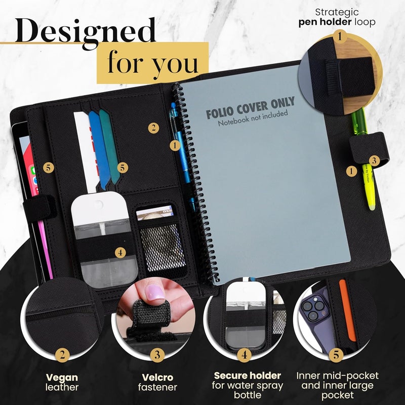 Trailblaze Premium Folio Cover Compatible with Rocketbook Everlast, Wave, Fusion, Panda, Smart Reusable Notebook - Executive Size A5 Portfolio Organizer Multiple Pockets & Sections Fits 6 x 8.8" Smart Notebook - Image 3