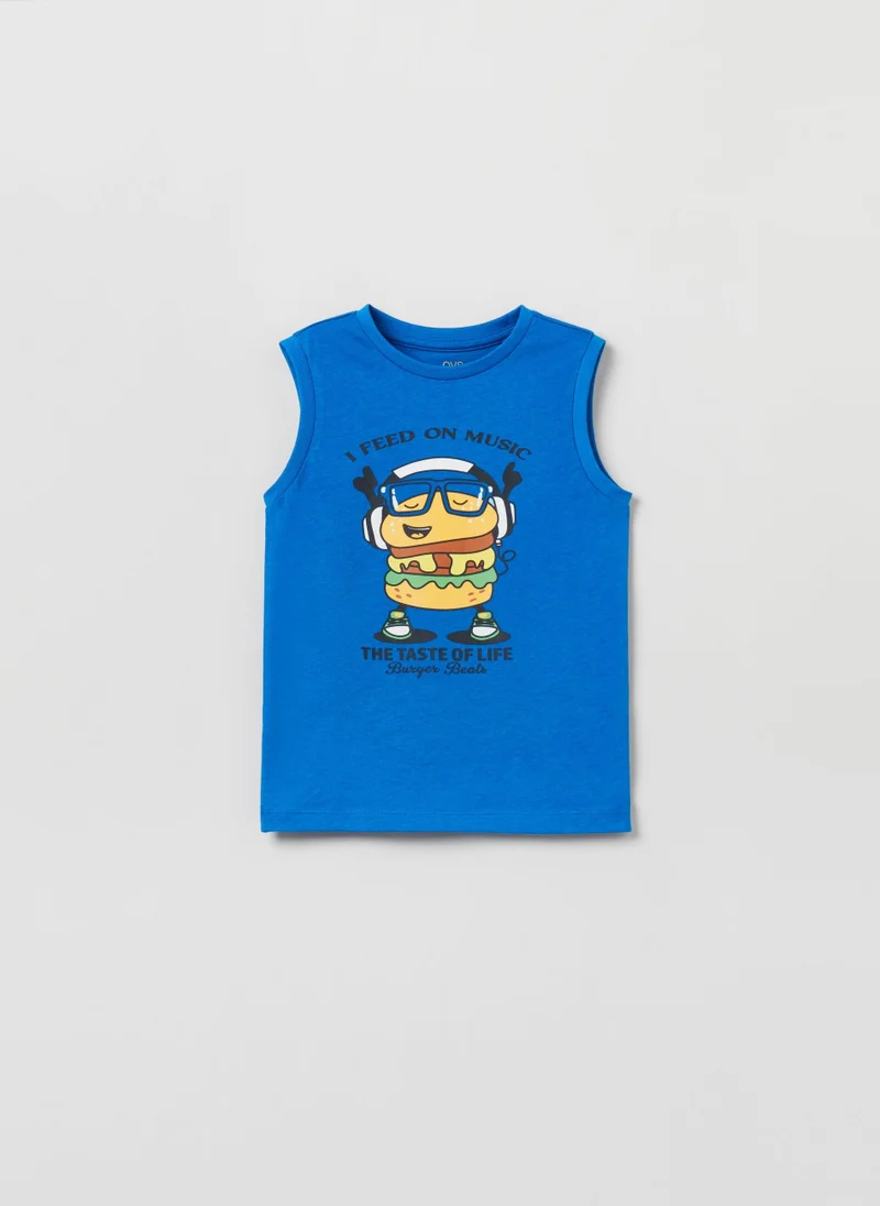 Ovs Cotton Racerback Vest With Print