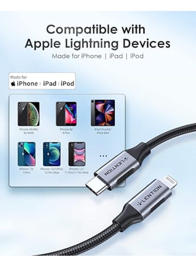 Lention USB-C to Lightening Charging Cable 6ft(2M) & Stable Driver Certified iPhone 14 Pro Charger Cord Compatible with iPhone 14/14 Plus/14 Pro/14 Pro Max/13/12/11/X/XS/XR/8/SE, iPad 8th-(CLA-Grey) - Image 2