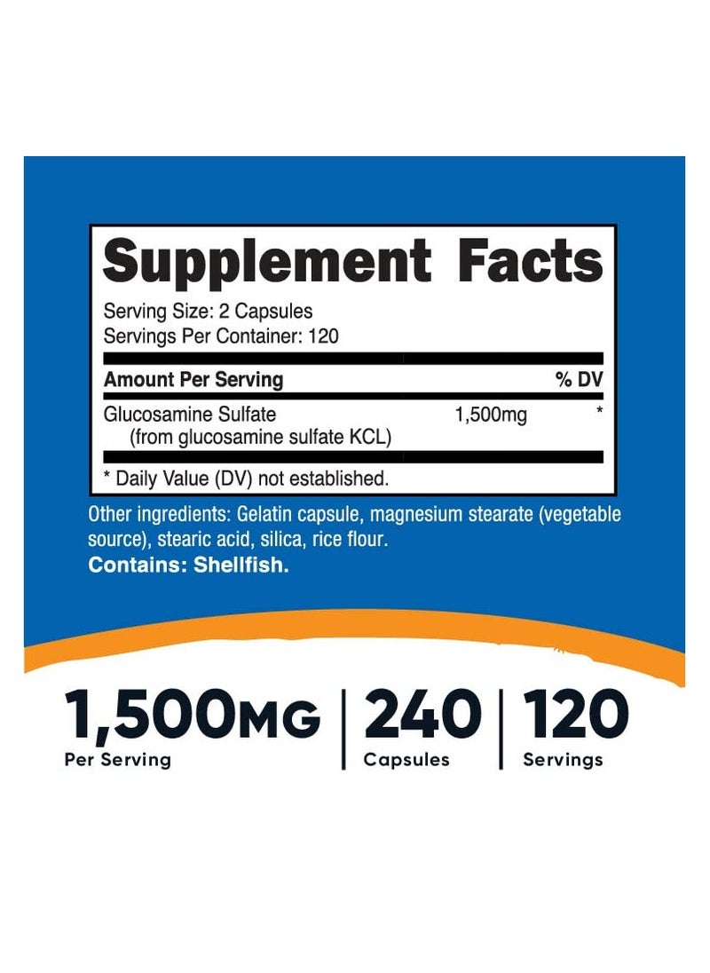 Nutricost - Glucosamine Sulfate, 1500 MG Glucosamine Sulfate KCI Per Serving| 240 Capsules | 120 SERVINGS - Image 1