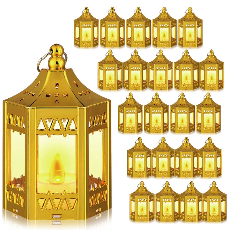 Hortsun 20 Pcs Mini Lantern Centerpiece LED Candles Wedding Decorative for Table Battery Powered Hanging Tealight for Wedding Ramadan Diwali Home DecorShiny Gold