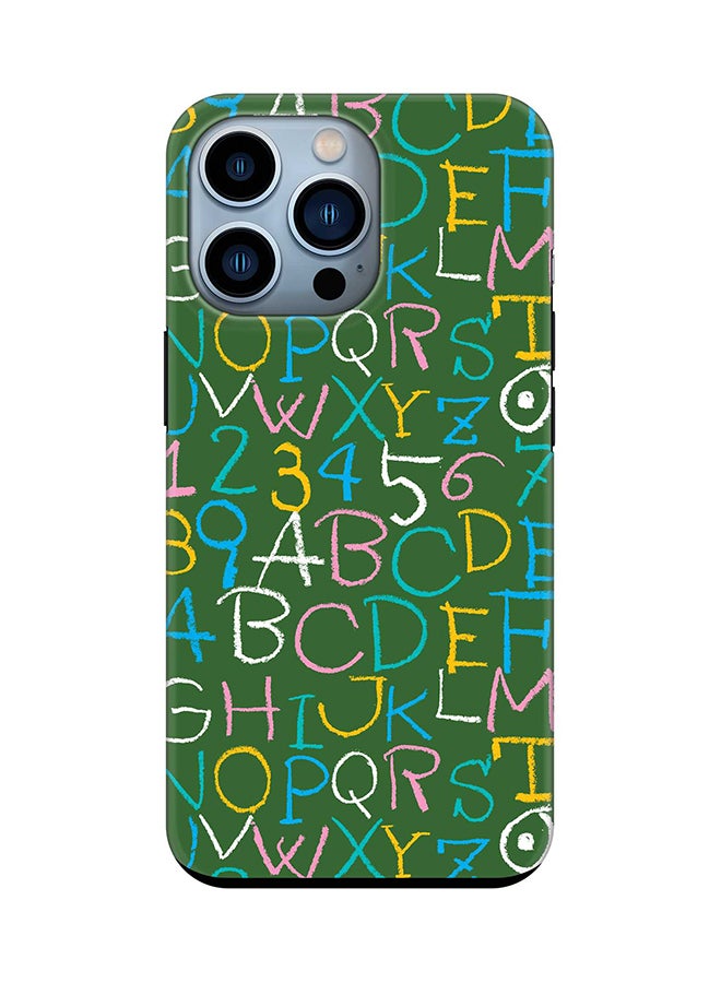 Tough Pro Series Case for Apple iPhone 14 Pro Dual Layer hybrid PC & TPU Customized Mobile Cover Shield with inner TPU protection Matte Finish - Green Board Alphabets