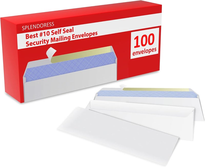 Splendoress #10 Envelopes Letter Size Self Seal | 100 Business Mailing Security Peel and Sealing Envelope | 100% Tinted | no 10 White Windowless Legal Regular Plain Envelops Pack | 4-1/8 x 9-1/2 Inches | 24 LB - Image 2