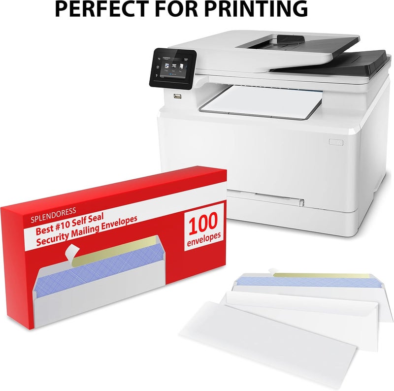 Splendoress #10 Envelopes Letter Size Self Seal | 100 Business Mailing Security Peel and Sealing Envelope | 100% Tinted | no 10 White Windowless Legal Regular Plain Envelops Pack | 4-1/8 x 9-1/2 Inches | 24 LB - Image 3