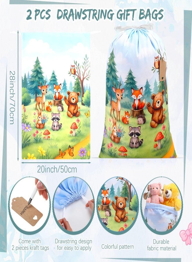Capoda 2 Pcs Safari Animals Drawstring Bags 20 x 28 Inch Extra Large Bags Reusable Fabric Jungle Gift Pouches for Jungle Birthday Baby Shower Gender Reveal Gift Wrapping Supplies Decor - Image 2