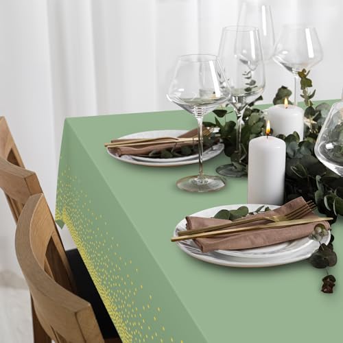 FunnyPars 3 Pack Sage Green and Gold Plastic Tablecloth, Green Disposable Table Cloth for Rectangle Tables, Gold Dot Light Green Tablecloth for Baby Shower Birthday Wedding Party Decorations, 54"x108" - Image 5