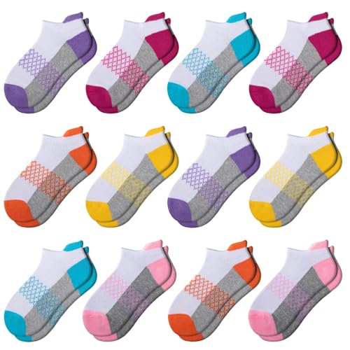 Comfoex 12 Pairs Girls Socks Ankle Athletic 4-6 8-10 6-8 Years Old Short Socks With Cushioned Sole - Image 1