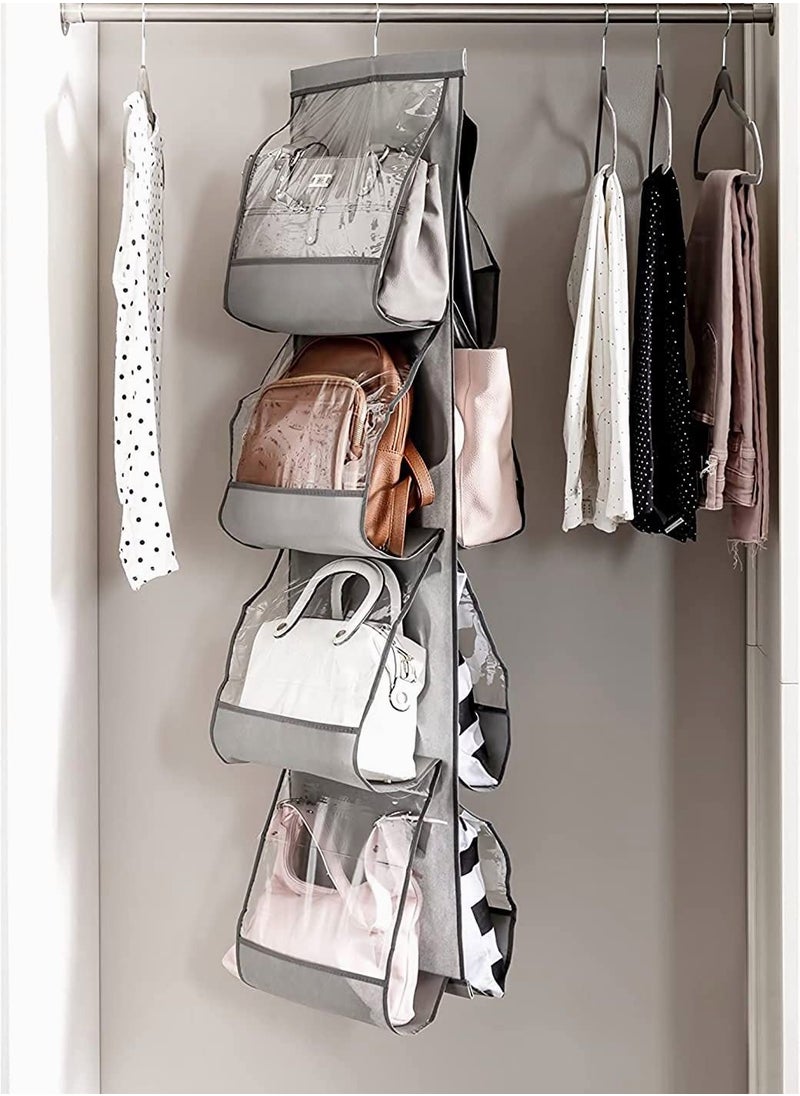 Y&D Hanging Purse Organizer For Closet Clear Handbag for Purses, Handbags Etc. 8 Easy Access Vinyl Pockets With 360 Degree Swivel Hook, Gray, 48” L x 13.8” W  - Image 2