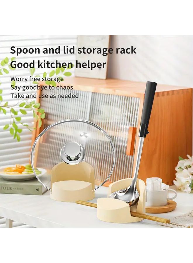 Beige One Piece Countertop Pot Lid Storage Rack Heavy Duty Plastic Kitchen Organizer with Drainage System - Image 1