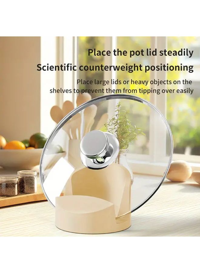 Beige One Piece Countertop Pot Lid Storage Rack Heavy Duty Plastic Kitchen Organizer with Drainage System - Image 4