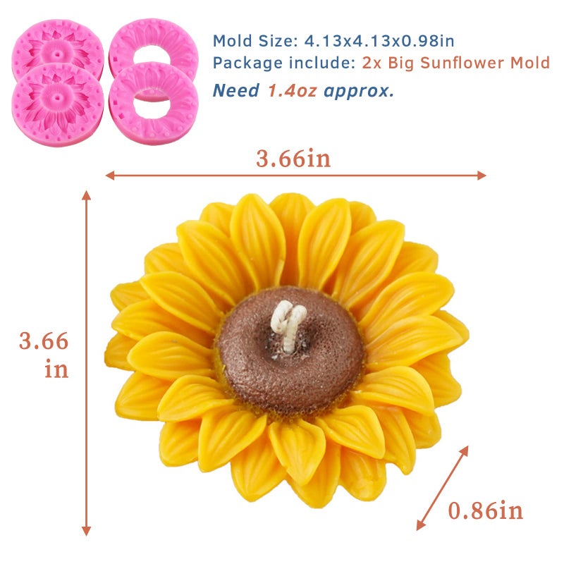 Wehous 2PCS Large Sunflower Silicone Molds, 3D Flower Silicone Molds for Chocolate Fondant Cake Decoration, Flower Soap Wax Candle Polymer Clay Molds for Handmade Art Craft Baking Tool - Image 3