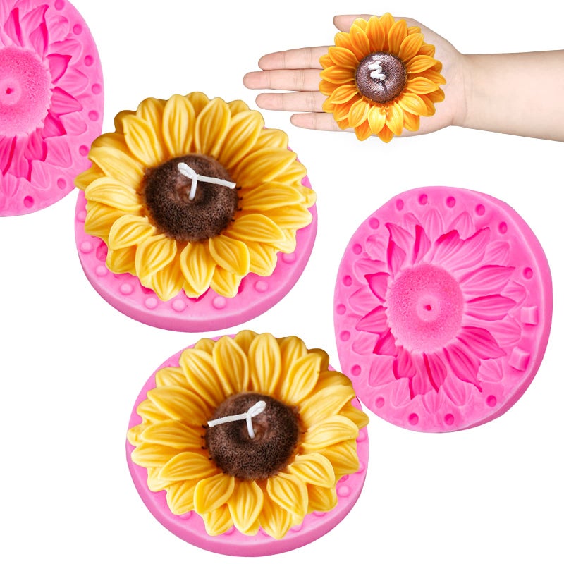 Wehous 2PCS Large Sunflower Silicone Molds, 3D Flower Silicone Molds for Chocolate Fondant Cake Decoration, Flower Soap Wax Candle Polymer Clay Molds for Handmade Art Craft Baking Tool - Image 1