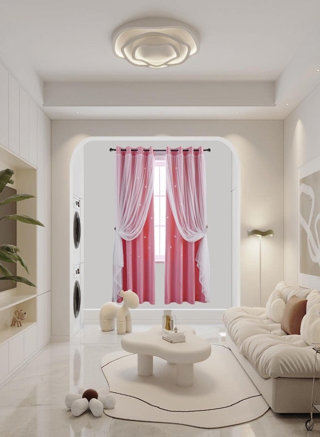 Anytime Star Cut-Out Blackout Curtains for Bedroom 2 Panels,2-Layers Mix Design of Fabric & Tulle,Pretty Pure Color Window Curtain for Kids Room(W52 x L84,Pink) - Image 5