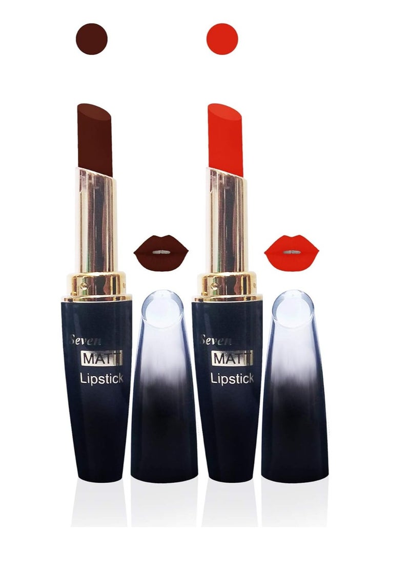 Seven Seas Seven Seas Cosmetics Makeup 4g Matte Lipstick Non Transfer  proff Combo Set of 2 Color  brown orange 