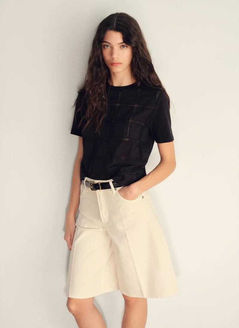 مانجو Embroidered detail T-shirt