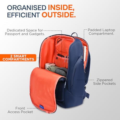 Skybags Rynex 01 XL Formal Backpack 32L with Laptop Compartment for Men & Women With Rain Cover,Smart Sleeve, Ergonomic Back & Shoulder Strap (Navy Blue) - Image 3