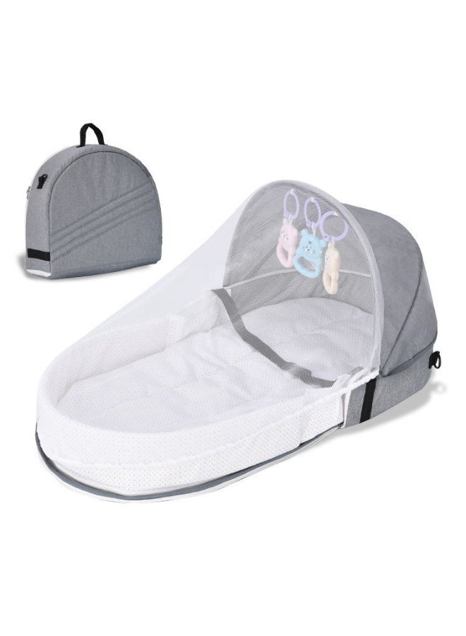 ORiTi Convenient Folding Anti Pressure Baby Crib, Middle Bed, Newborn Baby Isolation, Biomimetic Outdoor Travel Baby Crib - Grey - Image 1
