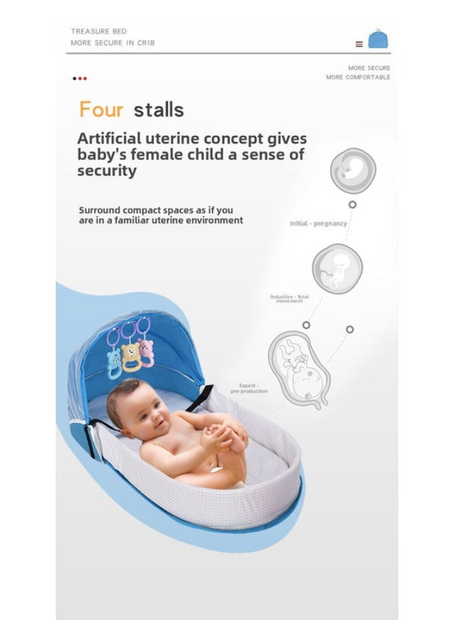 ORiTi Convenient Folding Anti Pressure Baby Crib, Middle Bed, Newborn Baby Isolation, Biomimetic Outdoor Travel Baby Crib - Grey - Image 3