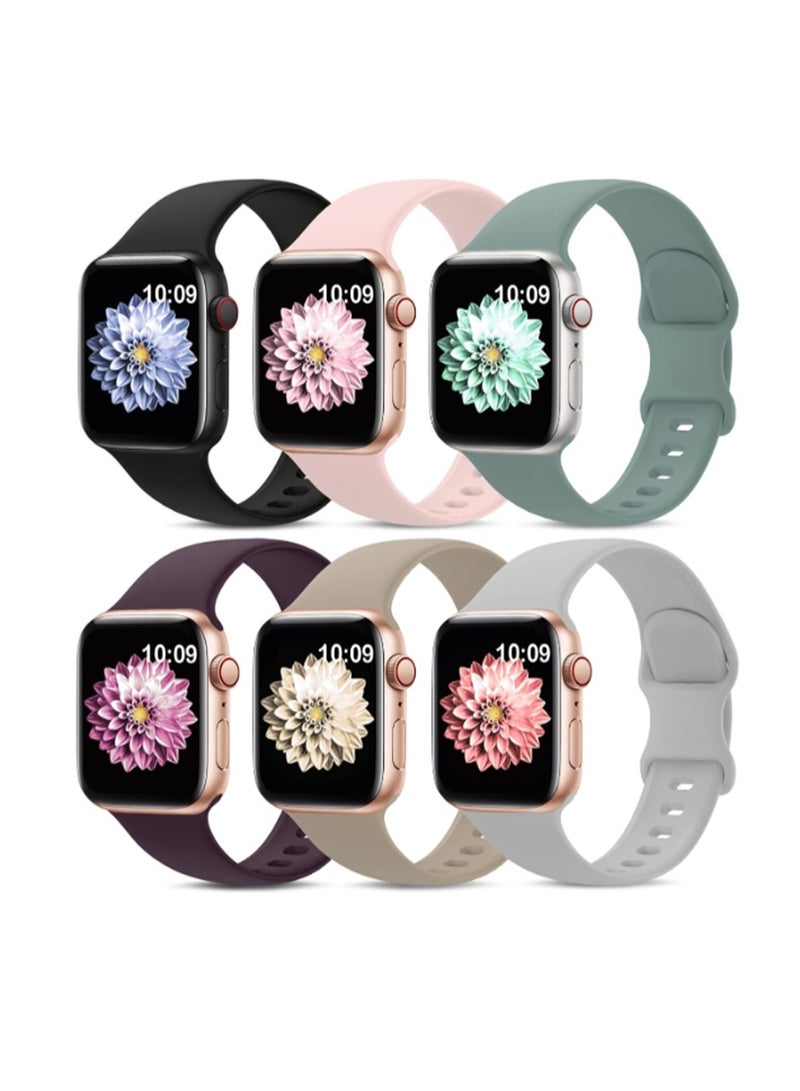 6 حزمة الرياضة السيليكون الماء الشريط، متوافق مع أبل ساعة الشريط 38mm 40mm 41mm، ناعم السيليكون الماء الشريط، متوافق مع Iwatch أبل ساعة سلسلة 10 9 8 7 6 5 4 3 2 1 (41/40/38mm) متعددة الألوان - Image 1