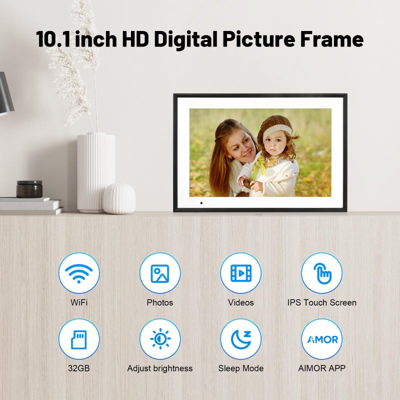 Anna Bella Digital Photo Frame 10.1 Inch WiFi Digital Picture Frame IPS HD Touch Screen Smart Cloud Photo Frame with 32GB Storage, Auto-Rotate, Easy Setup to Share Photos or Videos Remotely via AiMOR APP (Black) - Image 2