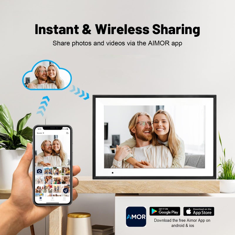 Anna Bella Digital Photo Frame 10.1 Inch WiFi Digital Picture Frame IPS HD Touch Screen Smart Cloud Photo Frame with 32GB Storage, Auto-Rotate, Easy Setup to Share Photos or Videos Remotely via AiMOR APP (Black) - Image 5