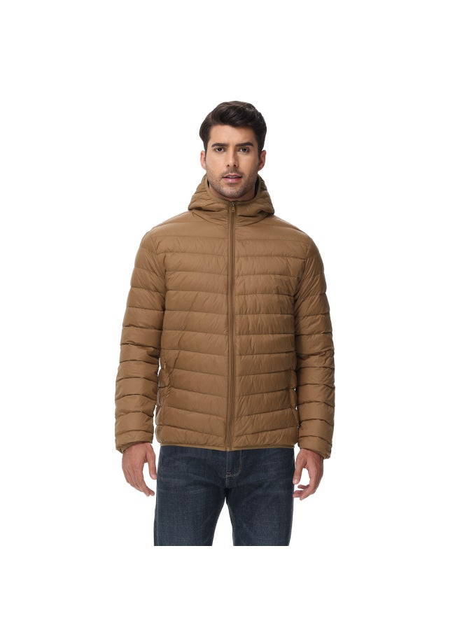 Autumn And Winter Ribbed Down Jacket, Uni, Lightweight Hooded Coat, 80% White Duck Down Warm And Cold-proof Jacket