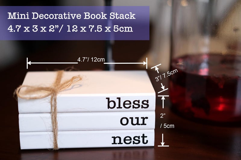 RUKEJUNE Mini White Decorative Books for Tiered Tray Decor, Faux Books for Coffee Table Decoration, Farmhouse Wood Book Stack Shelf Decor - Bless Our Nest Sign - Image 2