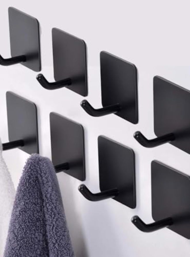 EDMILE Adhesive Hooks for Hanging, Self-Adhesive Wall Hook for Key Hat Coat, No Drill Stick on Bathroom Towel Hooks, Shower Kitchen Door Home Outdoor 8 Pack, Black - Image 1