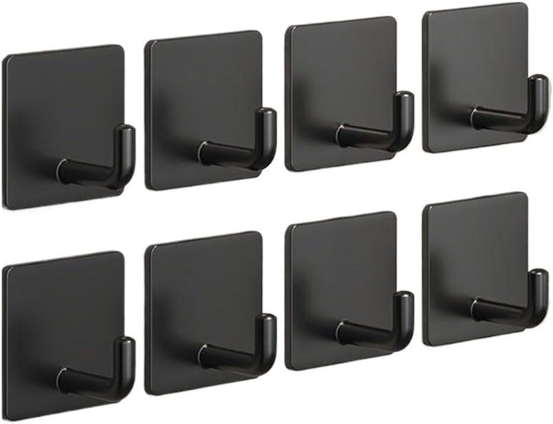 EDMILE Adhesive Hooks for Hanging, Self-Adhesive Wall Hook for Key Hat Coat, No Drill Stick on Bathroom Towel Hooks, Shower Kitchen Door Home Outdoor 8 Pack, Black - Image 2