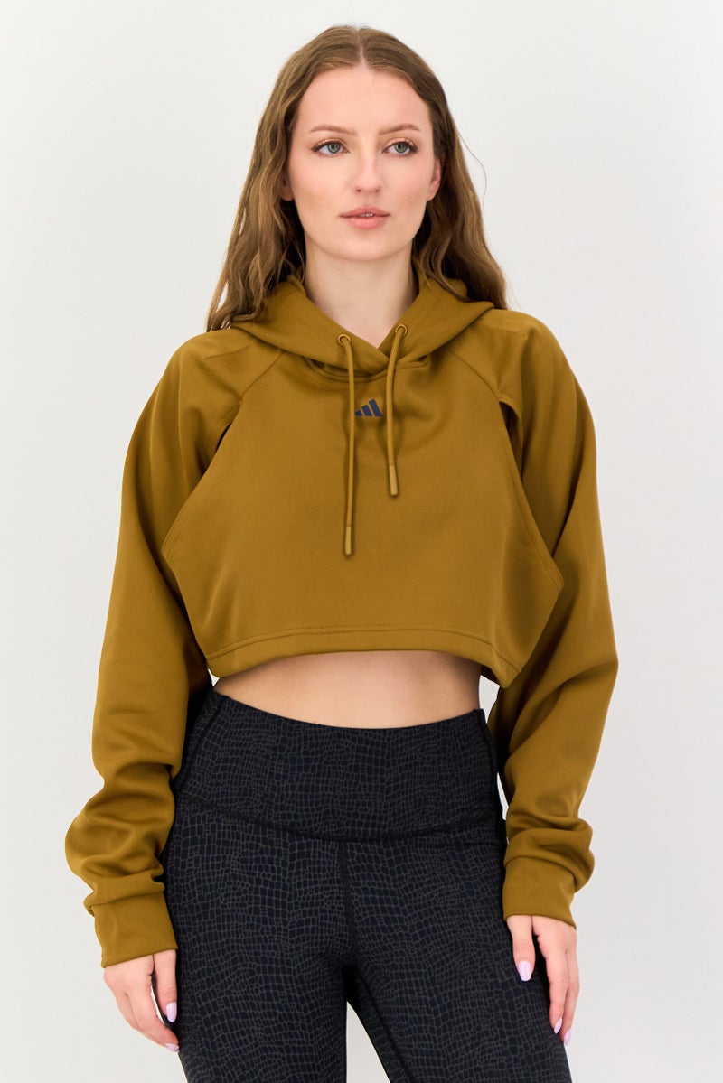 Adidas هودي رياضي نسائي بأكمام طويلة وقصة مفتوحة، تان - Image 1
