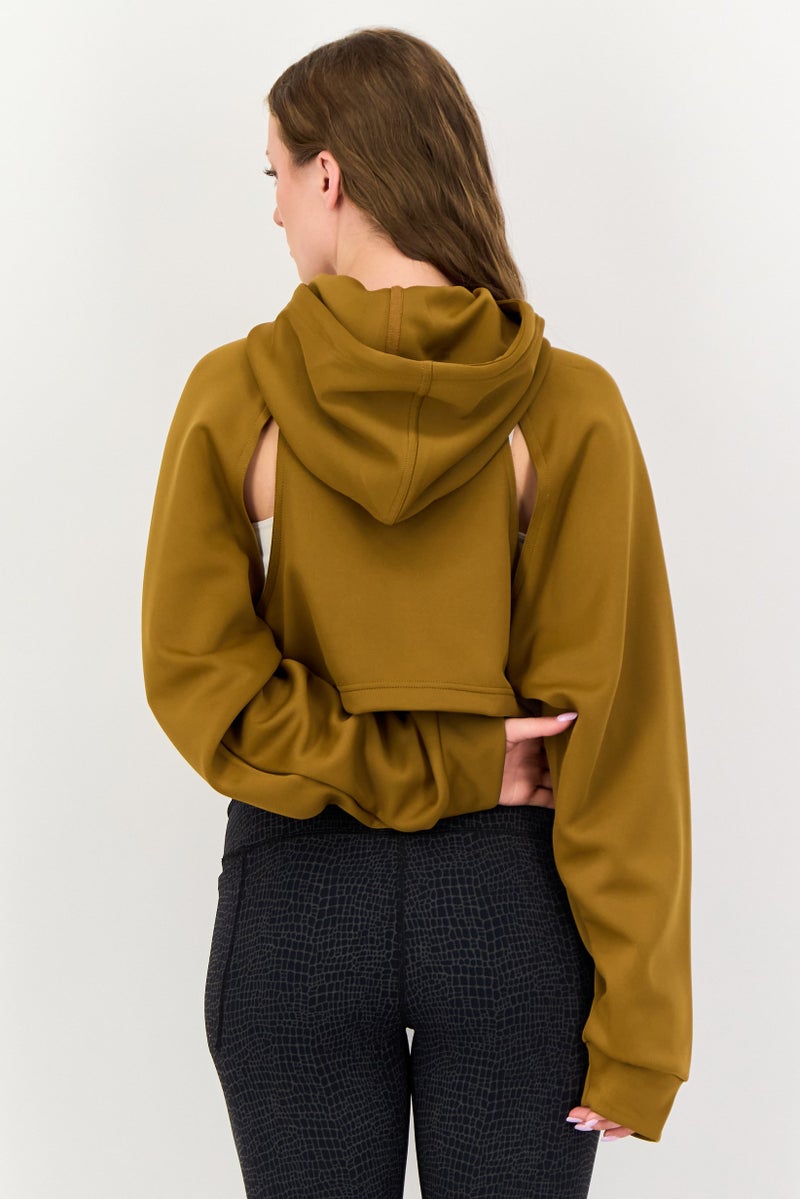 Adidas هودي رياضي نسائي بأكمام طويلة وقصة مفتوحة، تان - Image 3