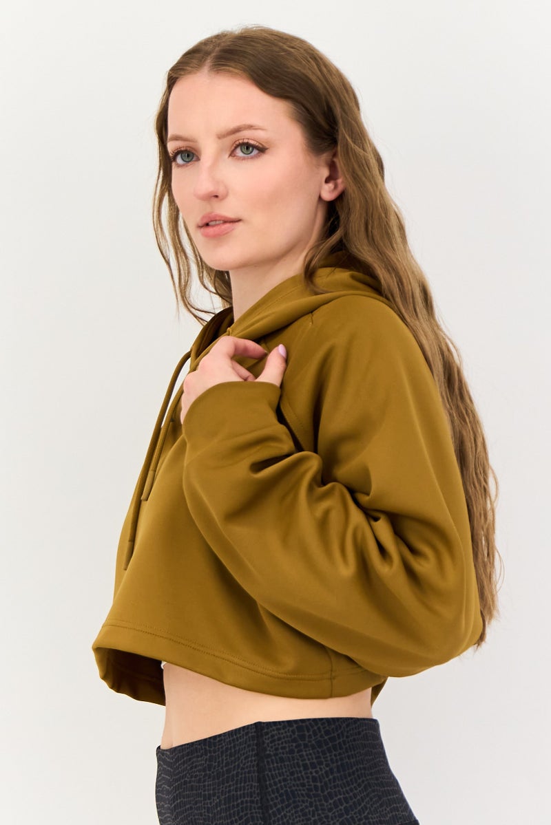 Adidas هودي رياضي نسائي بأكمام طويلة وقصة مفتوحة، تان - Image 2