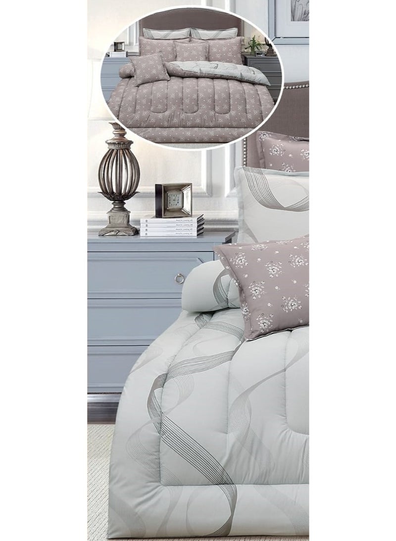 لوفيرا طقم مفرش نفرين ملكي لحاف قماش متين وناعم ونقشة عصرية 8 قطع مقاس 240*260 سم - Image 2