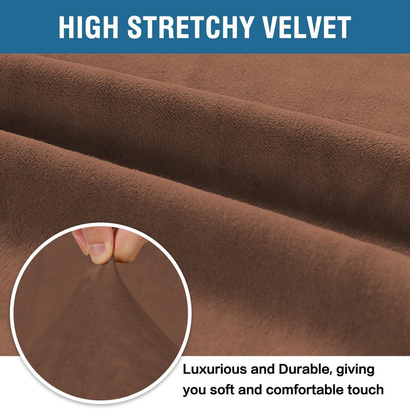 H.VERSAILTEX Stretch Velvet Sofa Covers for 3 Cushion Couch Covers Furniture Protector Soft with Non Slip Elastic Bottom  Crafted from Thick Comfy Rich Velour (Large Sofa 90""-97""  Caramel) - Image 3