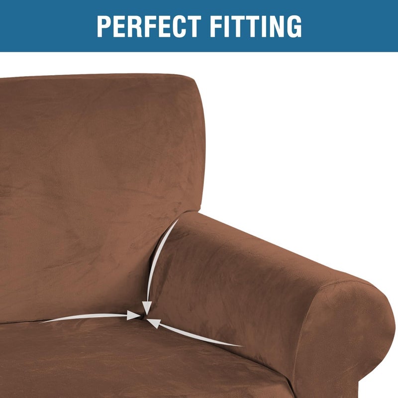 H.VERSAILTEX Stretch Velvet Sofa Covers for 3 Cushion Couch Covers Furniture Protector Soft with Non Slip Elastic Bottom  Crafted from Thick Comfy Rich Velour (Large Sofa 90""-97""  Caramel) - Image 4